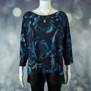 Worthington sz Petite XL 3/4 Sleeve Floral Top with Faux Leather Trim